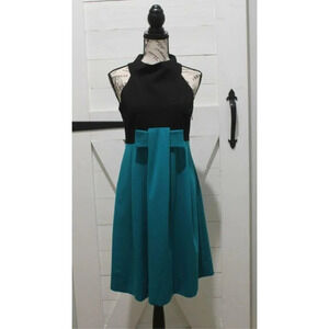 Alice San Diego Boutique Black & Teal Halter Dress Size 10 Medium Knee Length
